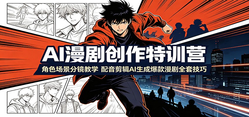 AI漫剧创作特训营：角色场景分镜教学，配音剪辑AI生成爆款漫剧全套技巧-副业网