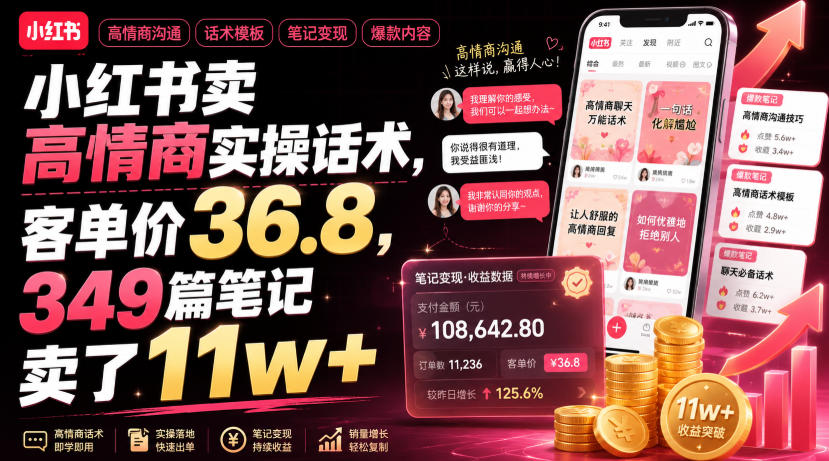 小红书卖高情商实操话术,客单价36.8,349篇笔记卖了11w+!-副业网