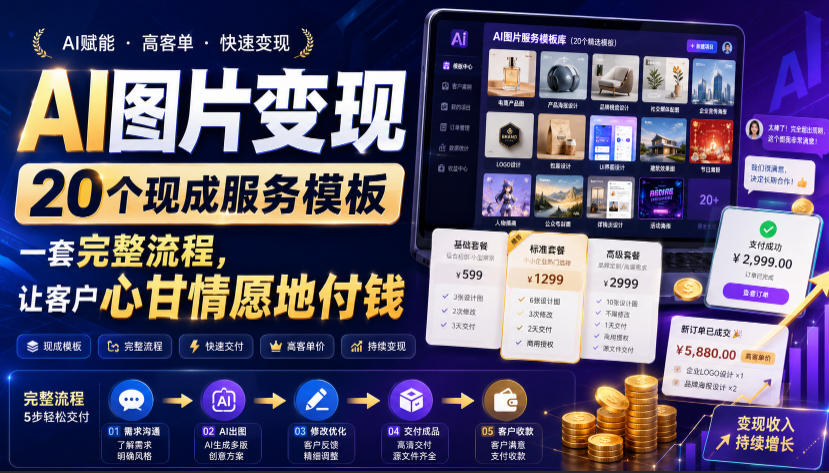 AI图片变现，20个现成服务模板，一套完整流程，让客户心甘情愿地付钱【原创双语字幕】-副业网