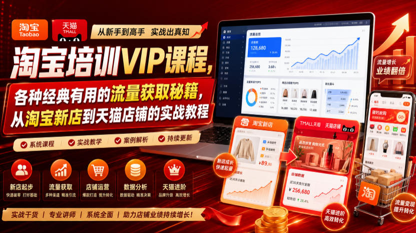淘宝培训VIP课程，各种经典有用的流量获取秘籍，从淘宝新店到天猫店铺的实战教程(更新7月)-副业网
