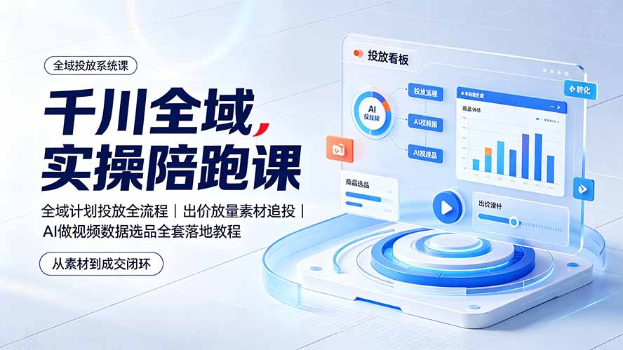 千川全域实操陪跑课:全域计划投放全流程|出价放量素材追投|AI做视频数据选品全套落地教程-副业网