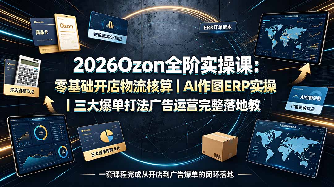 2026Ozon全阶实操课：零基础开店物流核算｜AI作图ERP实操｜三大爆单打法广告运营完整落地教程-副业网