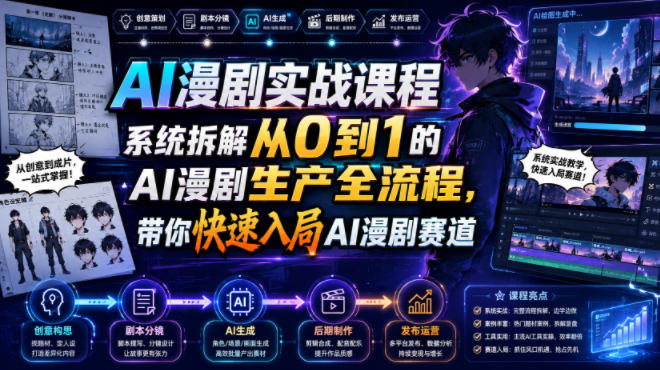 AI漫剧实战课程，系统拆解从0到1的AI漫剧生产全流程，带你快速入局AI漫剧赛道-副业网