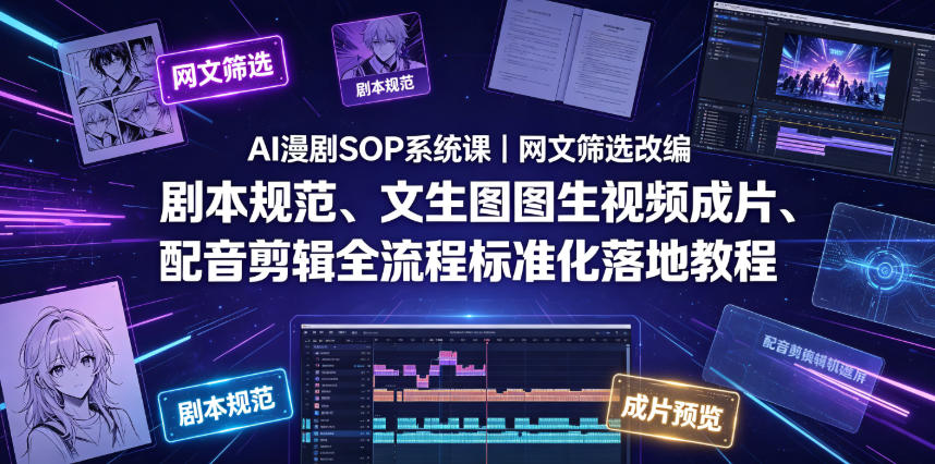 AI漫剧SOP系统课|网文筛选改编、剧本规范、文生图图生视频成片、配音剪辑全流程标准化落地教程(更新)-副业网