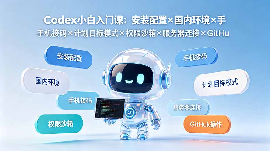 Codex小白入门课：安装配置×国内环境×手机接码×计划目标模式×权限沙箱×服务器连接×GitHub操作-副业网