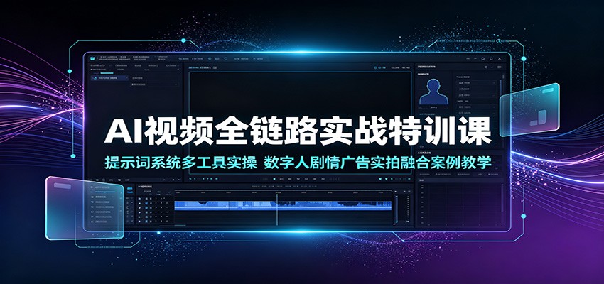 AI视频全链路实战特训课：提示词系统多工具实操，数字人剧情广告实拍融合案例教学-副业网