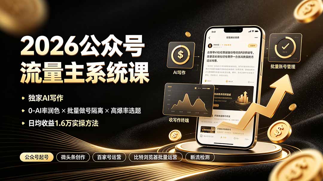 图片[2]-2026公众号流量主系统课：独家AI写作×0-AI率润色×批量做号隔离×高爆率选题，日均收益1.6万实操方法-副业网