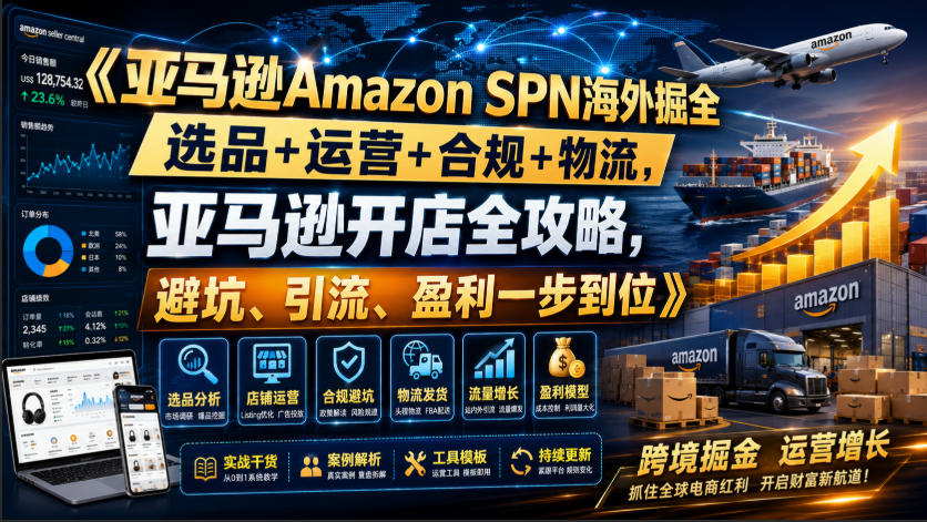 亚马逊Amazon SPN海外掘全，选品+运营+合规+物流，亚马逊开店全攻略，避坑、引流、盈利一步到位-副业网