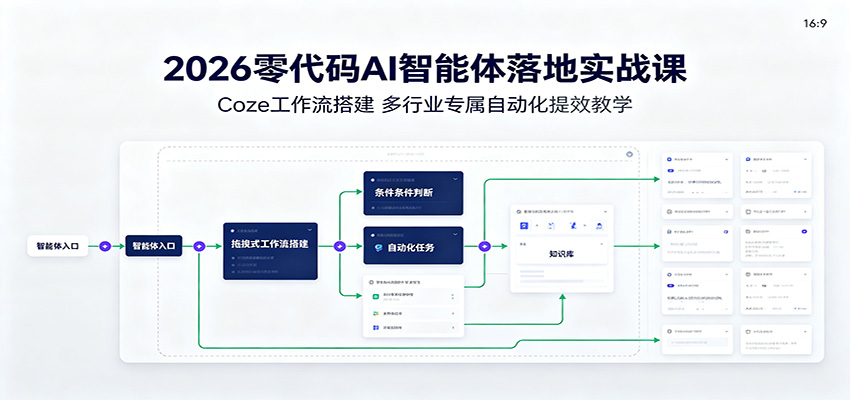 2026零代码AI智能体落地实战课:Coze工作流搭建,多行业专属自动化提效教学-副业网