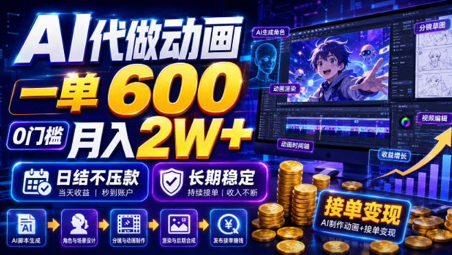 AI代做动画，一单600，0门槛月入2W+，日结不压款，长期稳定【揭秘】-副业网
