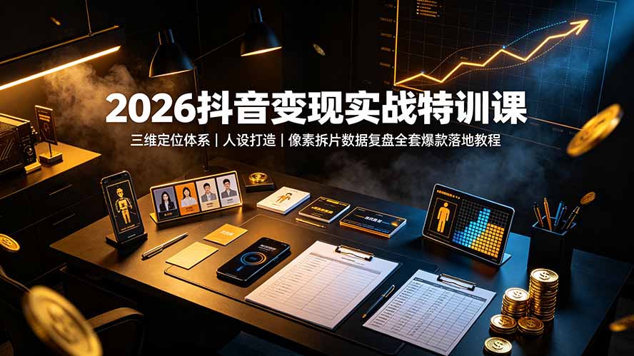 2026抖音变现实战特训课：三维定位体系｜人设打造｜像素拆片数据复盘全套爆款落地教程-副业网