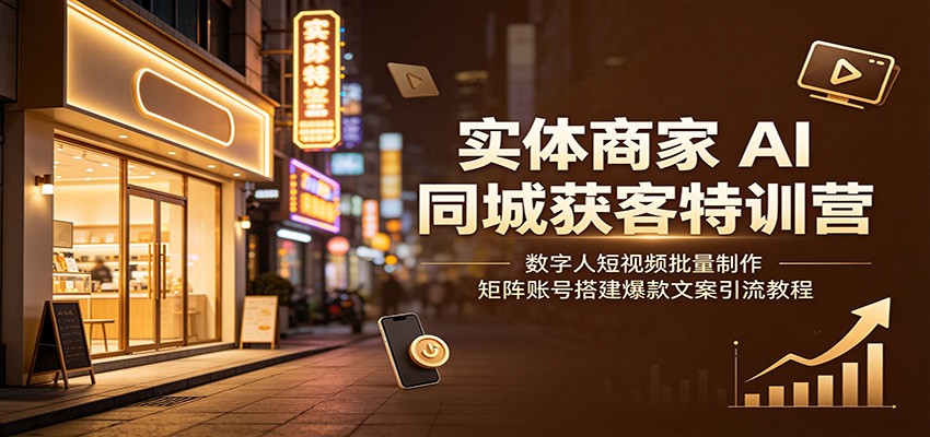 实体商家AI同城获客特训营：数字人短视频批量制作，矩阵账号搭建爆款文案引流教程-副业网