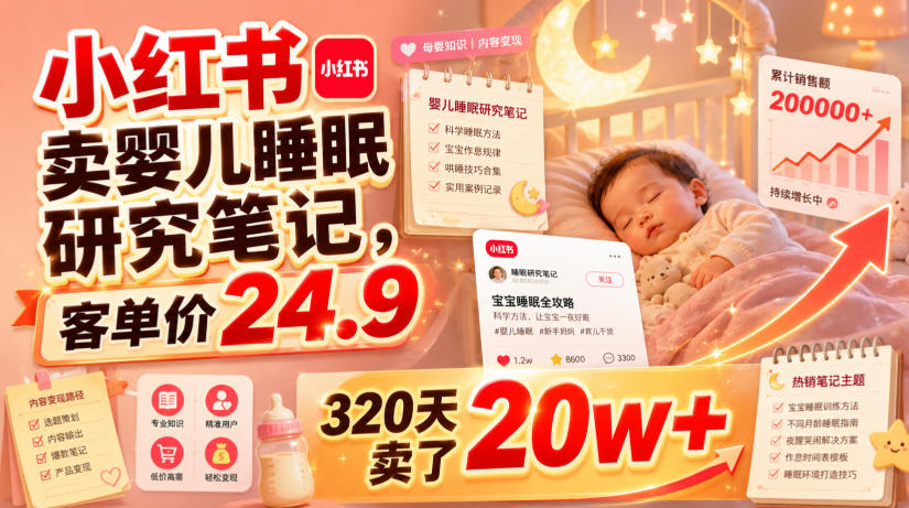 小红书卖婴儿睡眠研究笔记，客单价24.9，320天卖了20w+-副业网