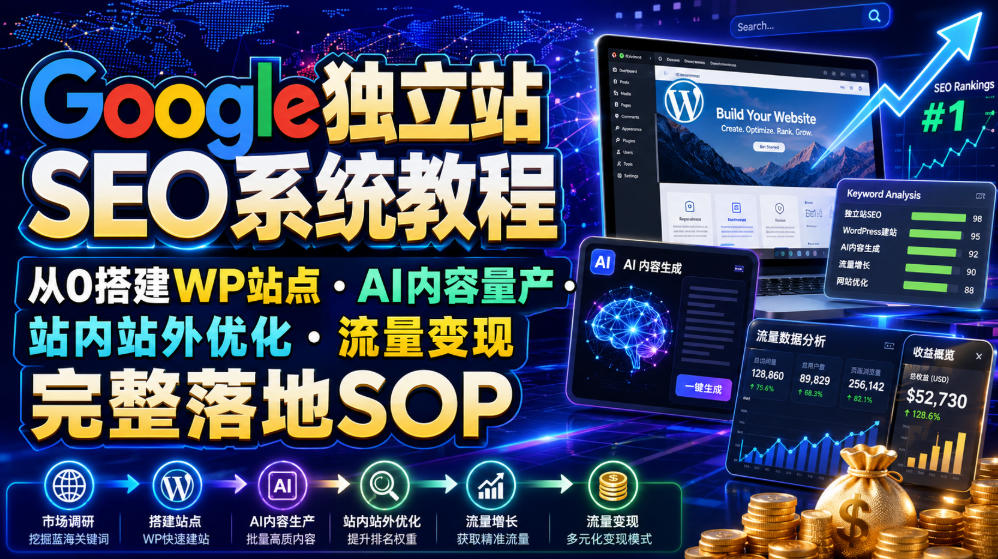 Google独立站SEO系统教程,从0搭建WP站点・AI内容量产・站内站外优化・流量变现完整落地SOP(2026年7月)-副业网