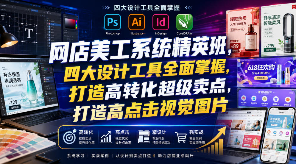 网店美工系统精英班,四大设计工具全面掌握,打造高转化超级卖点,打造高点击视觉图片(2026年7月)-副业网