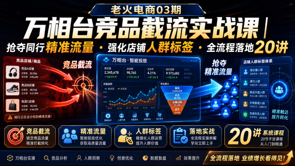老火电商03期・万相台竞品截流实战课｜抢夺同行精准流量・强化店铺人群标签・全流程落地20讲-副业网