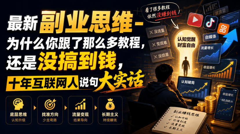 最新副业思维-为什么你跟了那么多教程,还是没搞到钱,十年互联网人说句大实话【揭秘】-副业网