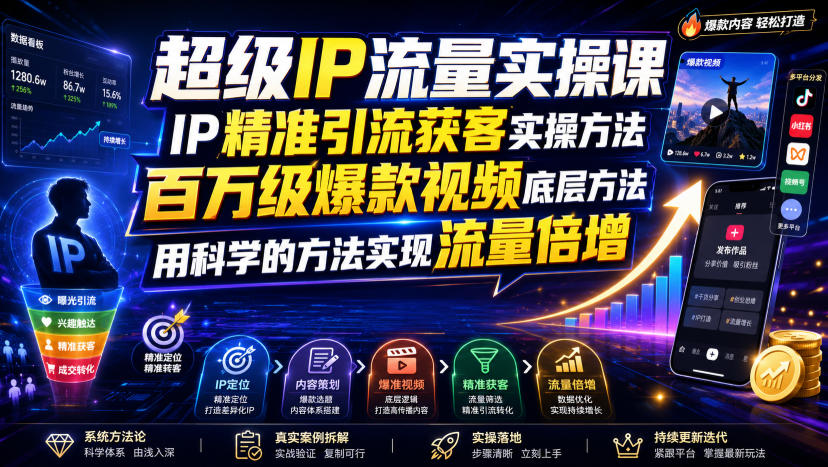 超级IP流量实操课，IP精准引流获客实操方法，百万级爆款视频底层方法，用科学的方法实现流量倍增-副业网