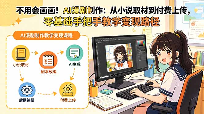 不用会画画!AI漫剧制作:从小说取材到付费上传,零基础手把手教学变现路径(更新-副业网