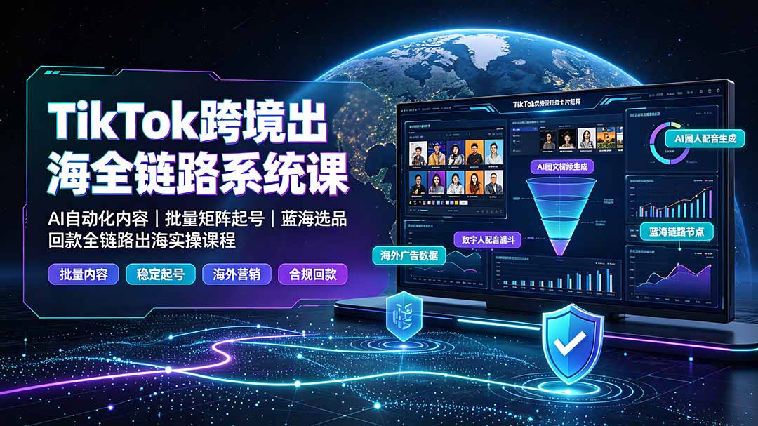 TikTok跨境出海全链路系统课-2026年7月：AI自动化内容｜批量矩阵起号｜蓝海选品回款全链路出海实操课程-副业网
