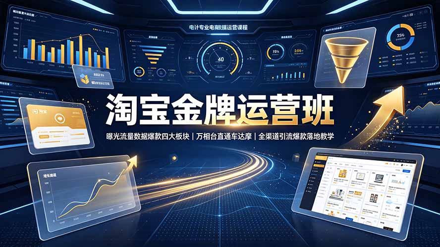淘宝金牌运营班-7月:曝光流量数据爆款四大板块|万相台直通车达摩|全渠道引流爆款落地教学-副业网