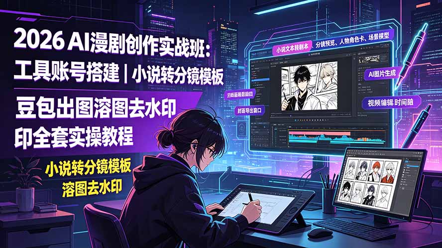 2026AI漫剧创作实战班:工具账号搭建|小说转分镜模板|豆包出图溶图去水印全套实操教程-副业网