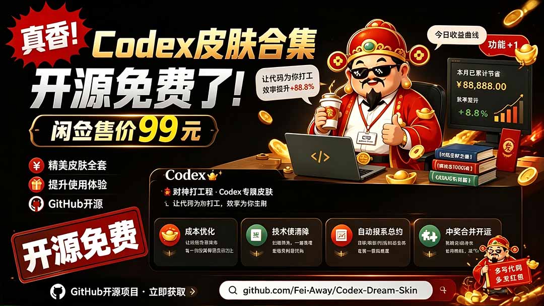 图片[2]-闲鱼售卖99元的Codex皮肤包，GitHub 免费开源了！让你的codex变成精美界面 Codex Dream Skin-副业网