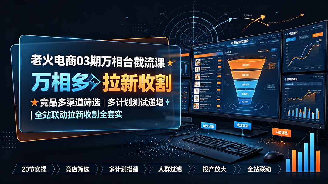 老火电商03期万相台截流课：竞品多渠道筛选｜多计划测试递增｜全站联动拉新收割全套实操教学-副业网