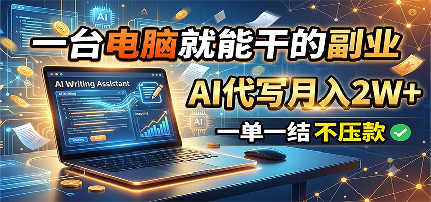 一台电脑就能干的副业,AI代写月入2W+,一单一结不压款-副业网
