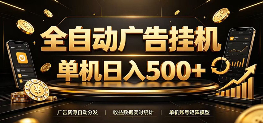 全自动广告挂机，每天24小时不停的去看广告获取收益，单机500＋-副业网
