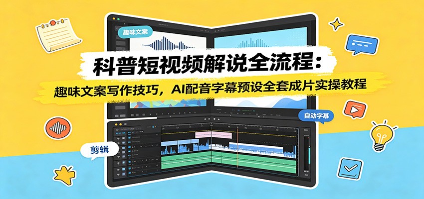 科普短视频解说全流程:趣味文案写作技巧,AI配音字幕预设全套成片实操教程-副业网