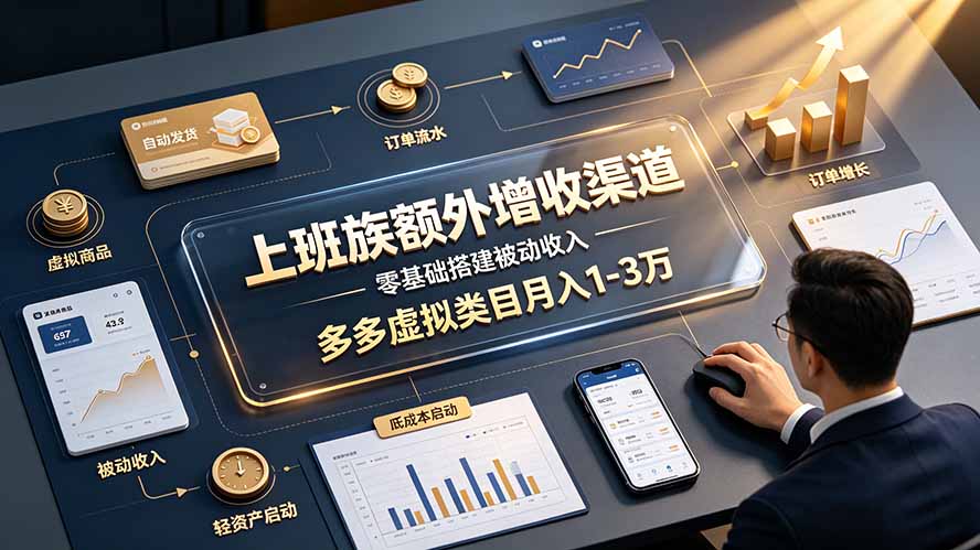 上班族额外增收渠道，零基础搭建被动收入，多多虚拟类目月入 1-3 万-副业网