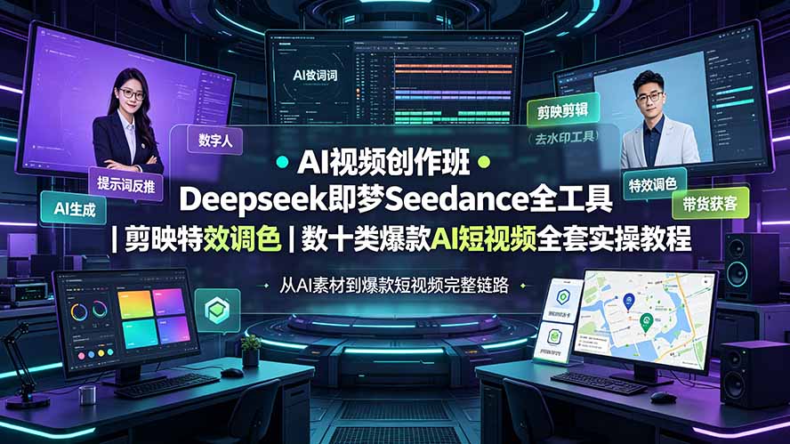AI视频创作班◆Deepseek即梦Seedance全工具|剪映特效调色|数十类爆款AI短视频全套实操教程-副业网