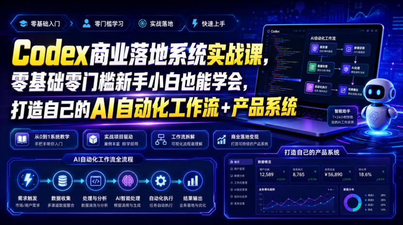 Codex商业落地系统实战课，零基础零门槛新手小白也能学会，打造自己的AI自动化工作流+产品系统-副业网