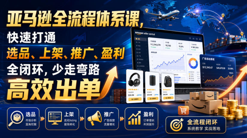 亚马逊全流程体系课,快速打通选品、上架、推广、盈利全闭环,少走弯路高效出单-副业网