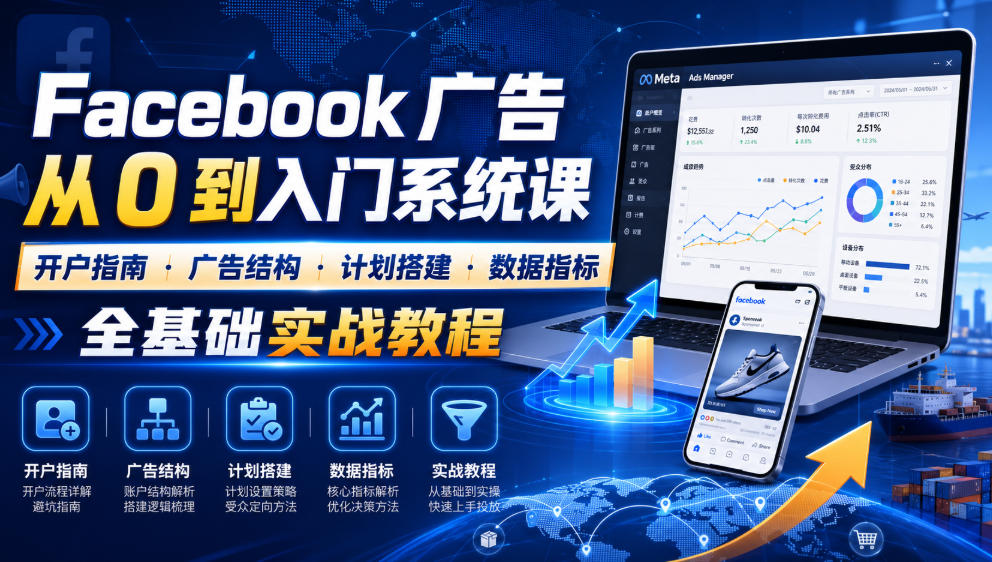 Facebook广告新手从0到入门系统课｜开户指南・广告结构・计划搭建・数据指标全基础实战教程-副业网
