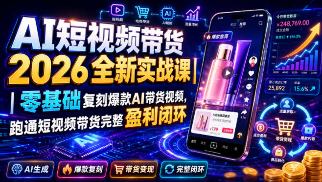 AI短视频带货2026全新实战课｜零基础复刻爆款AI带货视频，跑通短视频带货完整盈利闭环-副业网