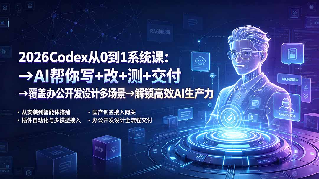 2026Codex从0到1系统课：→AI帮你写+改+测+交付→覆盖办公开发设计多场景→解锁高效AI生产力-副业网
