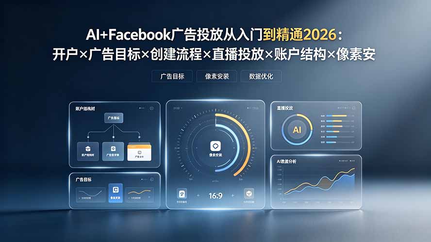 AI+Facebook广告投放从入门到精通2026：开户×广告目标×创建流程×直播投放×账户结构×像素安装×AI赋能-副业网