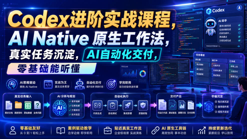 Codex进阶实战课｜AI Native原生工作法，22节真实任务落地，从配置到AI自动化交付全链路教程-副业网