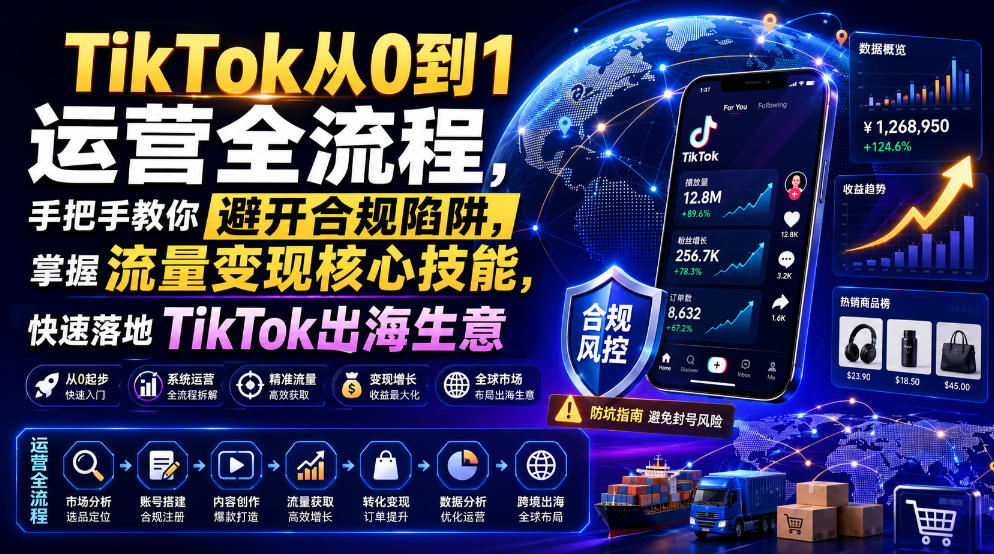 TikTok从0到1运营全流程,手把手教你避开合规陷阱,掌握流量变现核心技能,快速落地TikTok出海生意(更新7月)-副业网