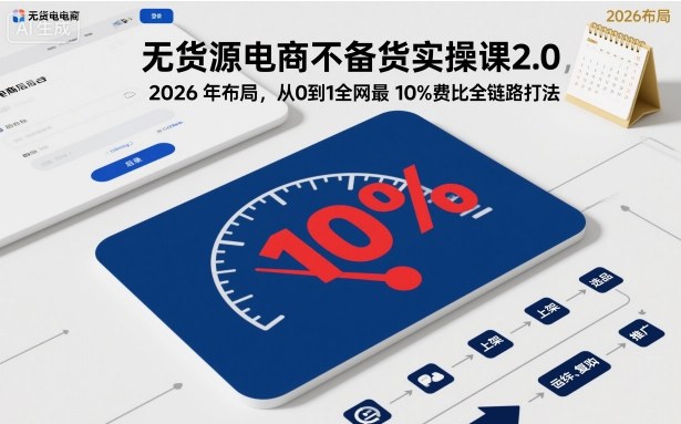 无货源电商不备货实操课2.0,2026年布局,从0到1全网最低10%费比全链路打法【更新26年7月22日】-副业网