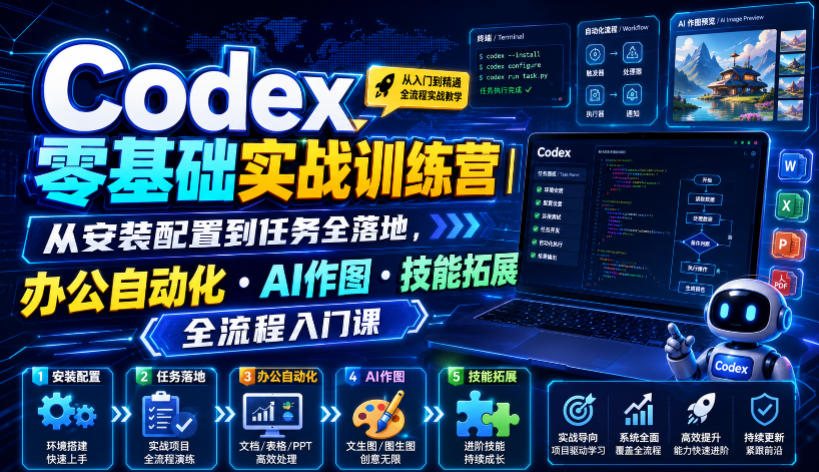 Codex零基础实战训练营｜从安装配置到任务全落地，办公自动化・AI作图・技能拓展全流程入门课-副业网