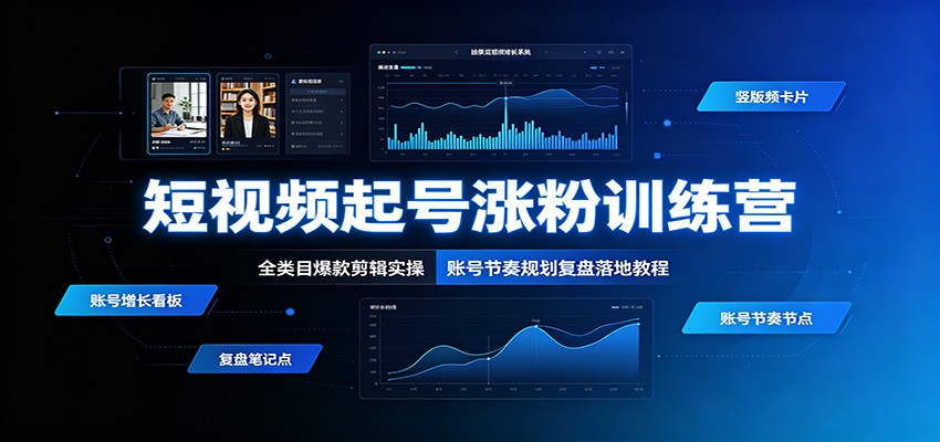 短视频起号涨粉训练营:全类目爆款剪辑实操,账号节奏规划复盘落地教程-副业网