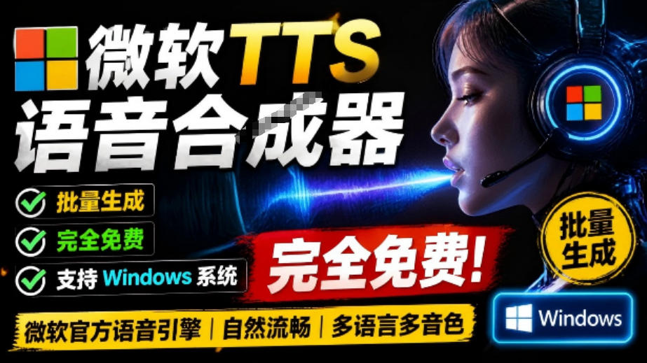 微软TTS免费语音配音生成器,完全免费,支持多语音、多音色选择,Windows系统专用TTS语音合成器-副业网