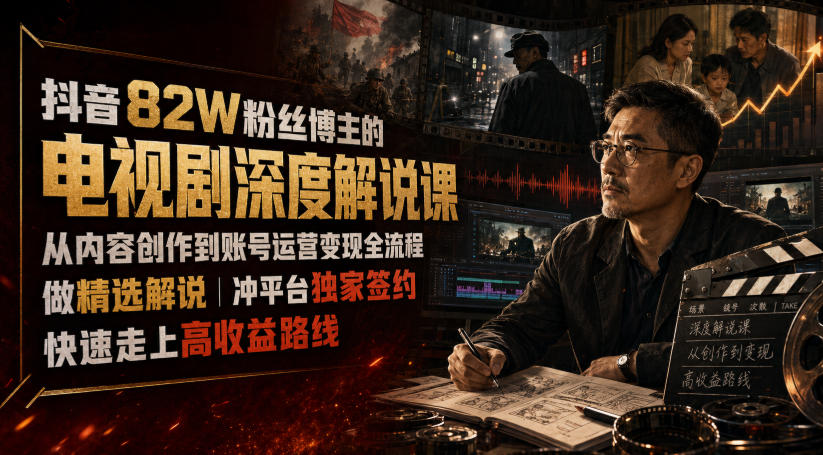 抖音82W粉丝博主的电视剧深度解说课,从内容创作到账号运营变现全流程,做精选解说,冲平台独家签约,快速走上高收益路线-副业网