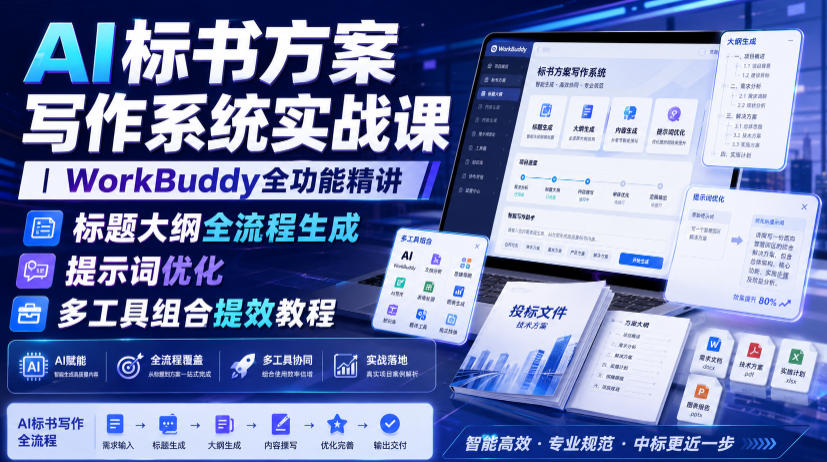 AI标书方案写作系统实战课|WorkBuddy全功能精讲・标题大纲全流程生成・提示词优化・多工具组合提效教程-副业网