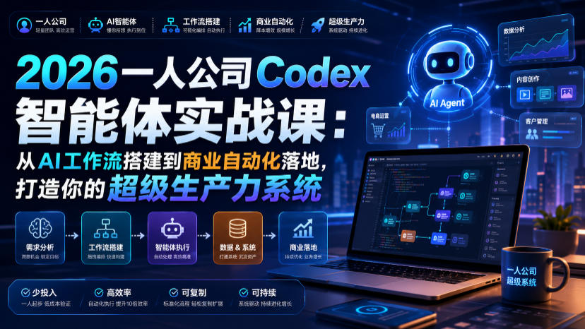 2026一人公司Codex智能体实战课：从AI工作流搭建到商业自动化落地，打造你的超级生产力系统-副业网