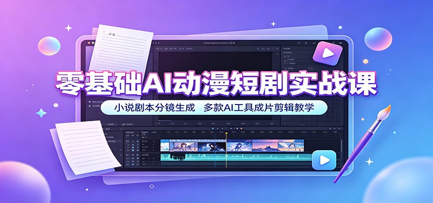 零基础AI动漫短剧实战课:小说剧本分镜生成,多款AI工具成片剪辑教学-副业网