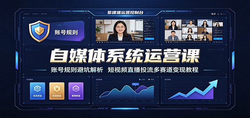 自媒体系统运营课：账号规则避坑解析，短视频直播投流多赛道变现教程-副业网